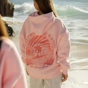 Pink Palm Puff Embroidery Hoodie